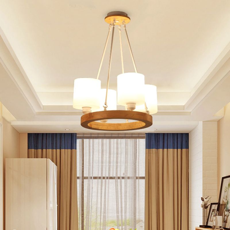 Livre de vitre blanc Lumière lustre moderne moderne pendante en bois suspendu avec conception d'anneau