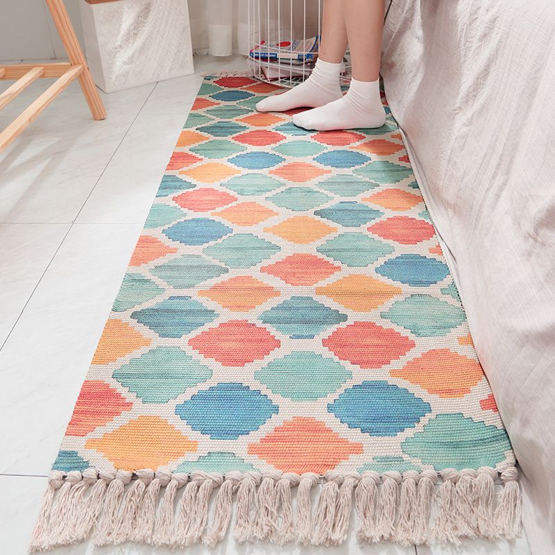 Multi Colored Nordic Rug Cotton Blend Flower Printed Area Carpet Easy Care Pet Friendly Indoor Rug for Room