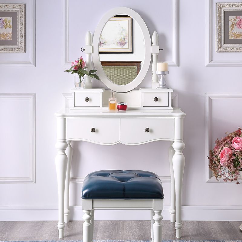 15.74" Wide Birch Vanity Set with Stool Make-up Vanity with Drawer and Mirror
