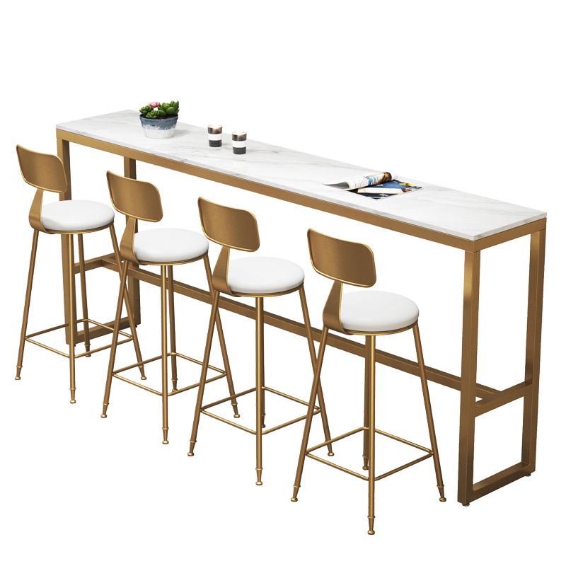 Glam Rectangle Bistro Bar Table Indoor White Stone Trestle Pub/Bar Table