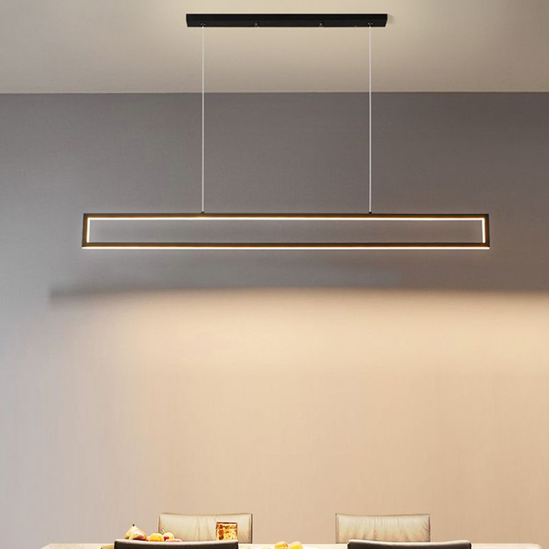 Frame di rettangolo Iron Isola Lampada Freeture Minimalist LED Black Dropserve in luce calda/bianca