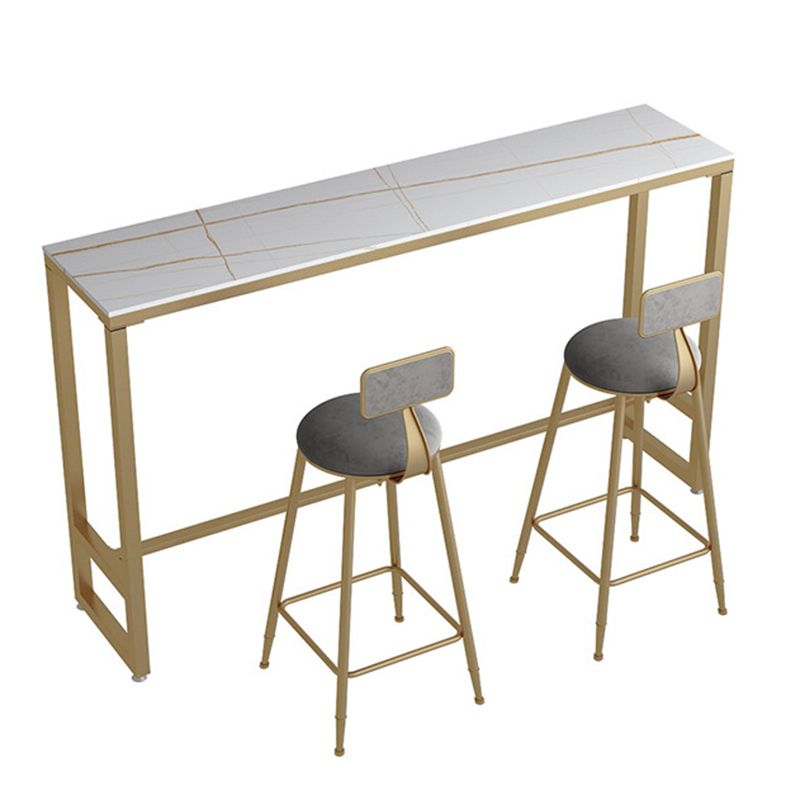 Glam 1/3 Pieces Bar Table Set Rectangle Stone Counter Table with Stools for Milk Tea Shop
