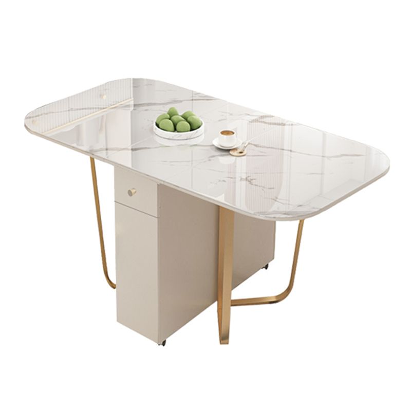Folding Rectangle Dining Table Stone Top Dining Table with Storage Base