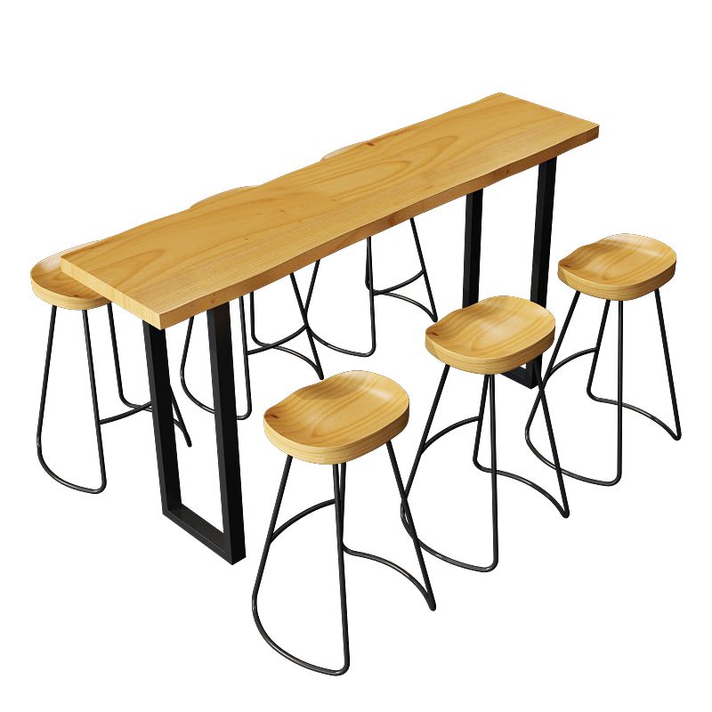 Industrial 1/4 Pieces Bar Table Set Rectangle Pine Wood Counter Table with High Stools