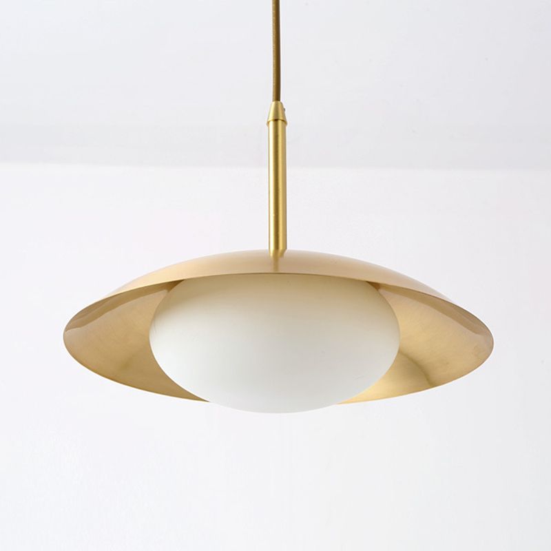 Modern Minimalist Style Flat Hanging Light Fixtures 1 Light Ceiling Pendant Light with Glass Shade