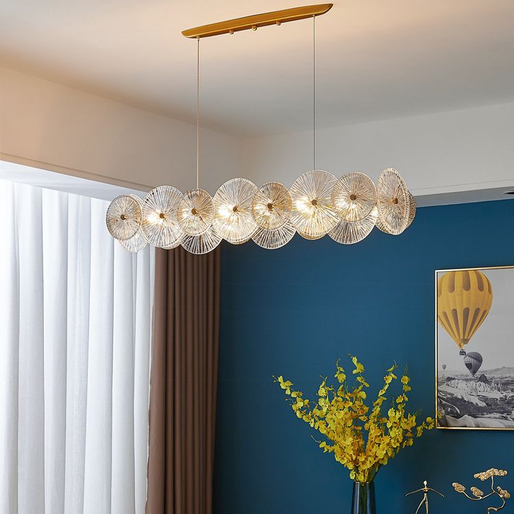 Modern Chandelier Circle Island Light Fixture Glass 12 Light Island Ceiling Light in Gold