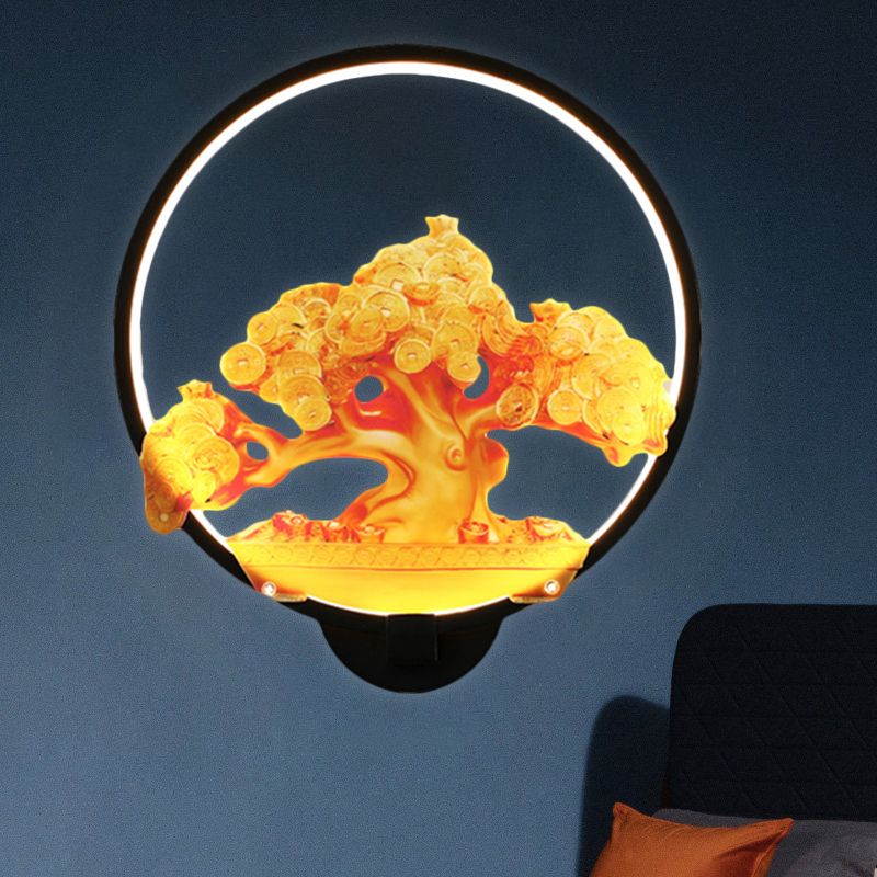 Circulaire Automne Tree Mattered Mural Light Oriental Metal LED Halway Murd Murd Murd Aymat en blanc / noir pour le côté droit / gauche