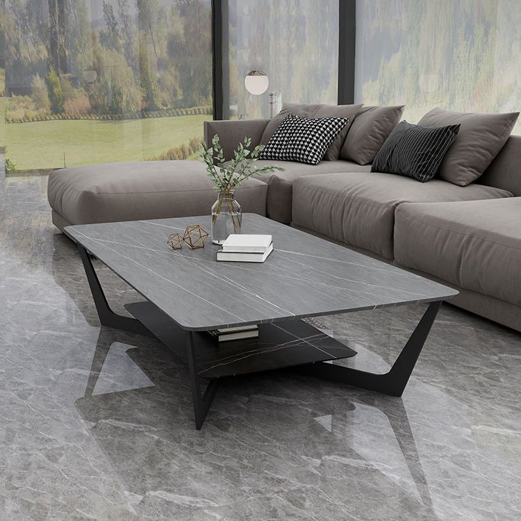 Slate Rectangular Coffee Table Modern Minimalist Cross Legs Coffee Table