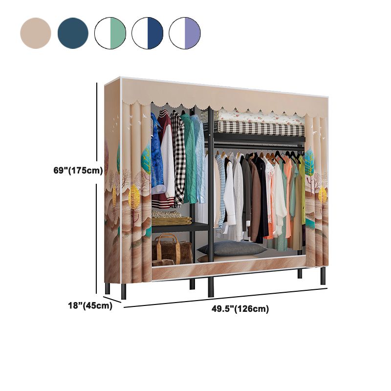 Contemporary Style Wardrobe Cabinet Steel Frame Wardrobe with Clothing Rod