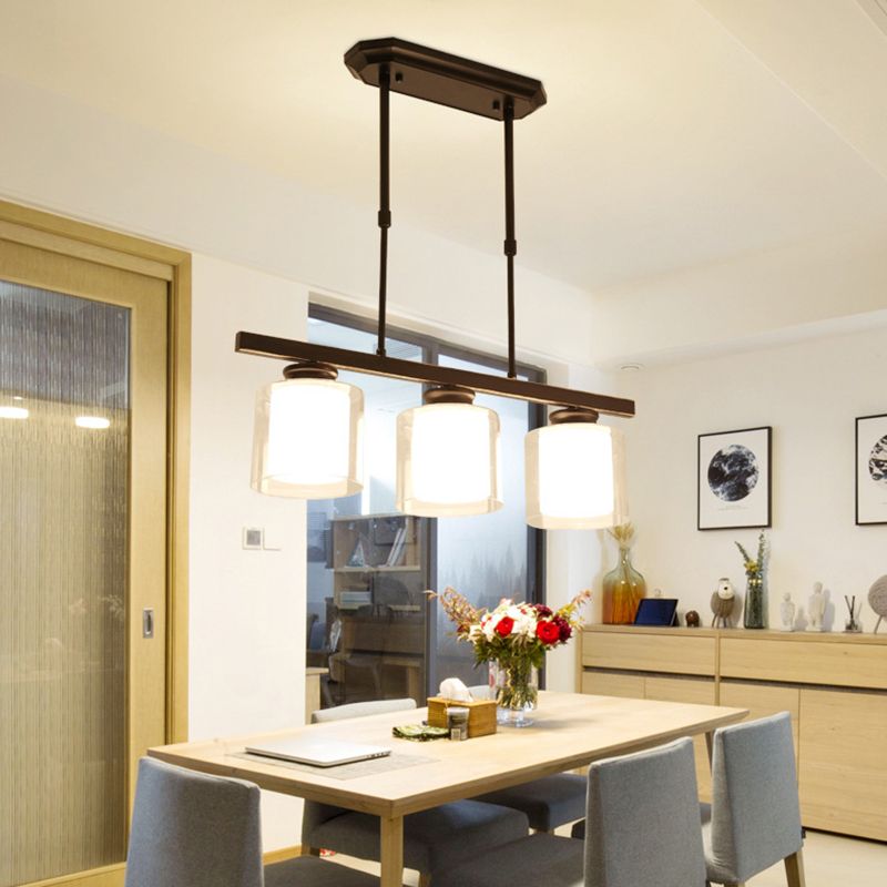 Cylindrical Glass Island Ceiling Light Industrial Dining Room Island Light Fixtures