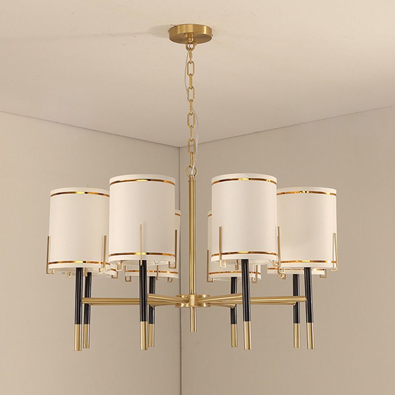 Cylindrical Shape Fabric Ceiling Lighting Modern Gold Chandelier Light Fixture for Living Room