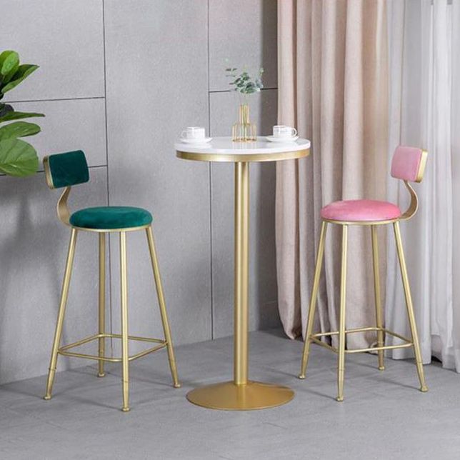 Glam Armless Backrest Counter Stool Iron Kitchen Bar Stool with Pedal and Cushion