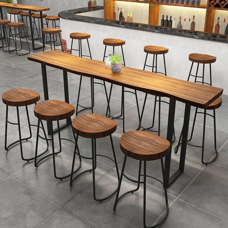 Industrial Sled Patio Bar Table Solid Wood and Metal Pub Bar Table in Natural