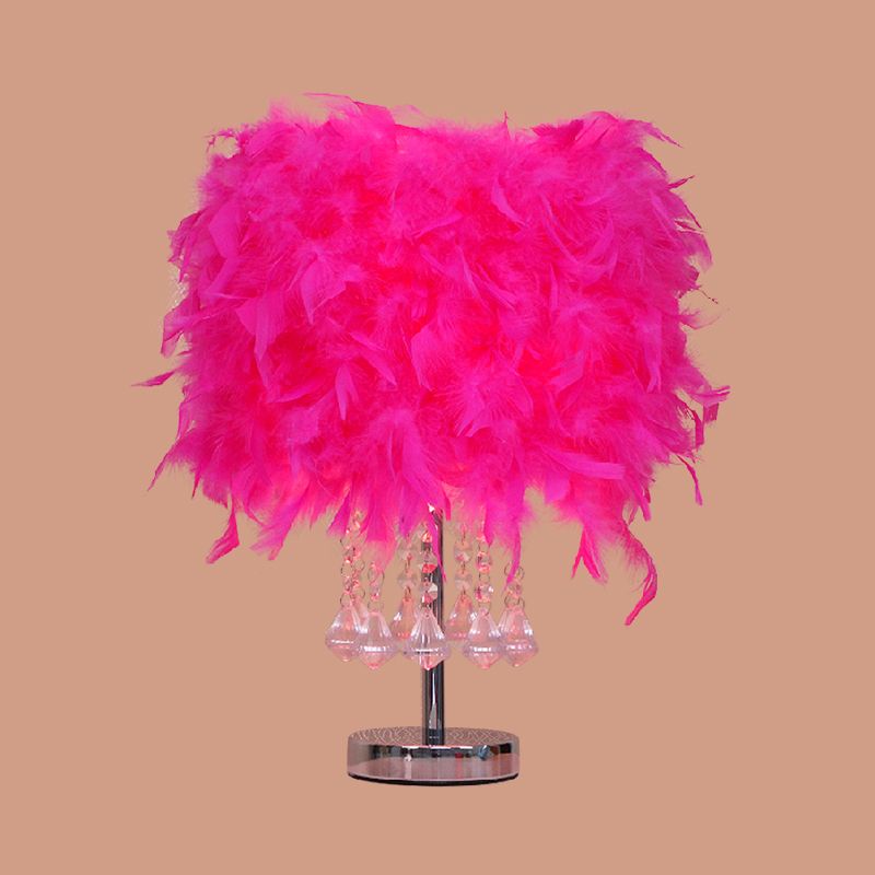 Runde Esstischtisch Leichte Feder 1 Kopf moderne Nachtlampe in Rot/Rosa/Rose Rot mit Kristalltropfen