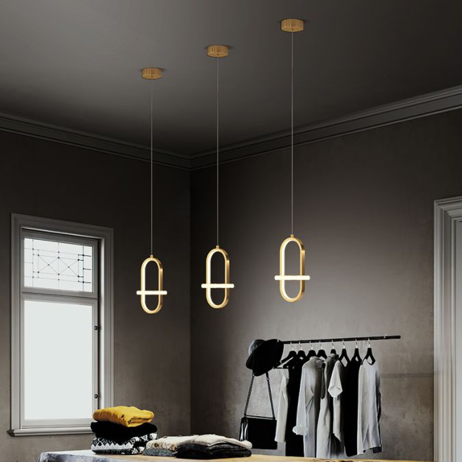 Metal Geometric Pendant Lighting Fixture Minimalist LED Pendant Ceiling Light for Bedroom