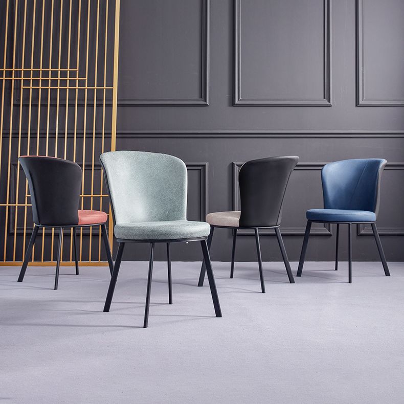 Silla de comedor contemporánea de metal, silla lateral sin brazos para comedor con respaldo lateral
