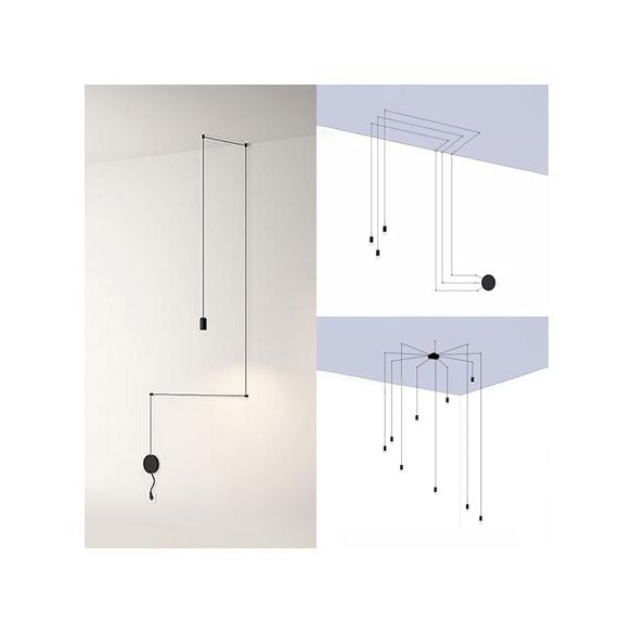 Línea de iluminación colgante de metal contemporáneo 1/3/9 Luz de techo negro ligero Luz de techo negro para sala de estar
