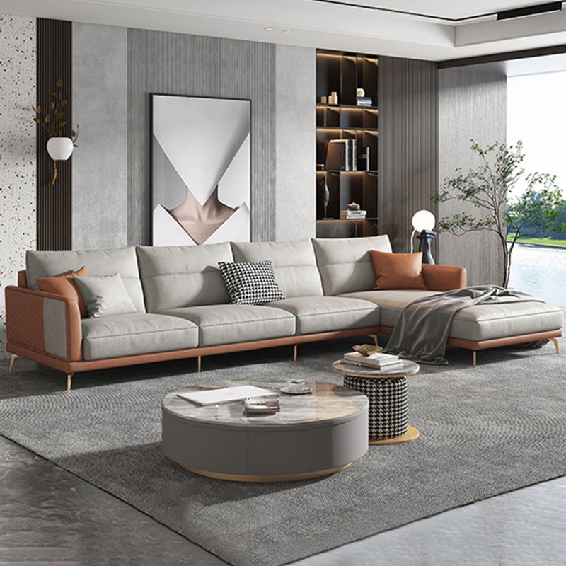 68" Wide Glam Sectional Sofa Leather L-Shape Cushion Back Sectionals