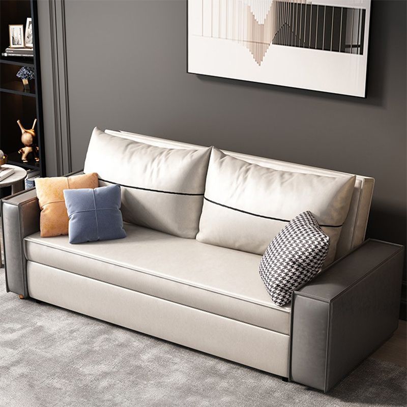 Beige Faux leather Sofa Bed 35.43" Wide Contemporary Foldable Sleeper Sofa