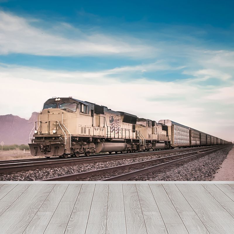 Non-Woven Texture Decorative Mural Decal Steampunk Onrushing Train Wall Covering