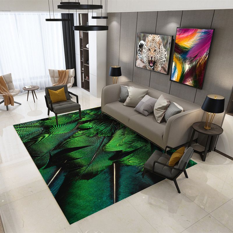 Leisure Plant Print Rug Washable Indoor Rug Living Room Polyester Carpet with Non-Slip Backing