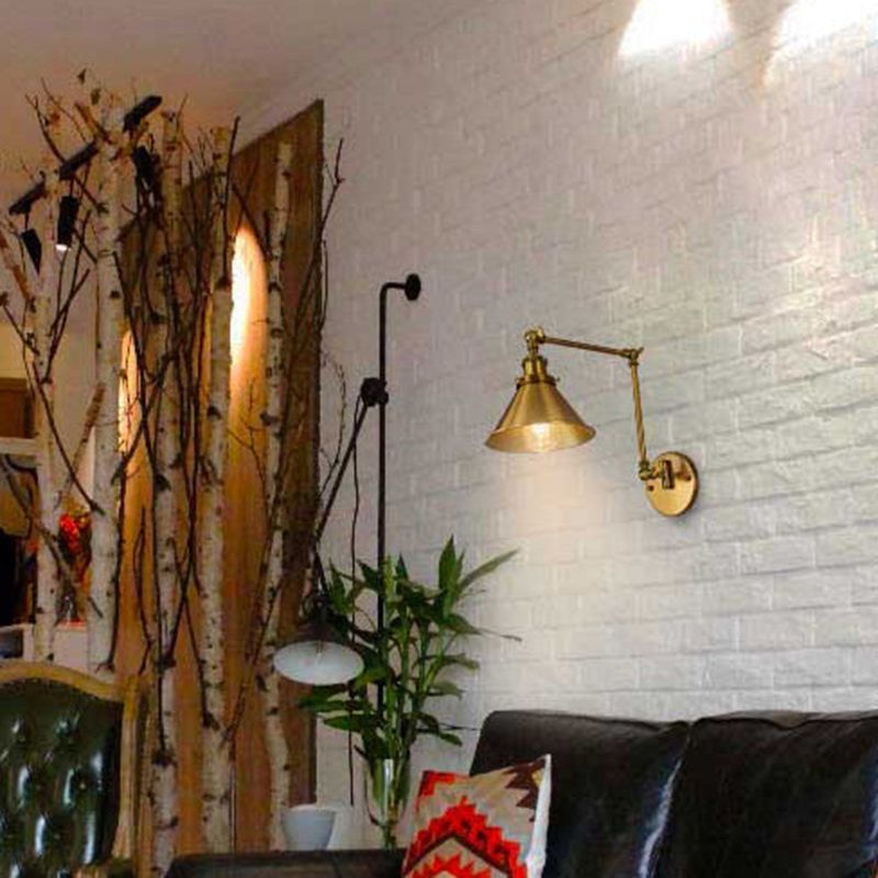 Industrial Style Swing Arm Wall Sconce Metal 1 Light Sconces in Gold for Bedroom