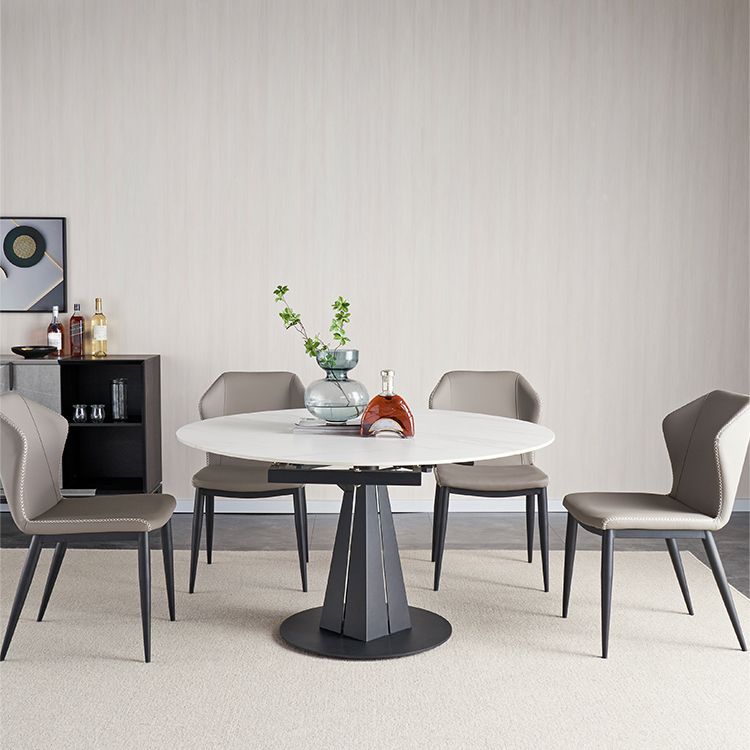 Mesa de comedor redonda extensible Mesa de piedra sinterizada moderna con base de pedestal de metal