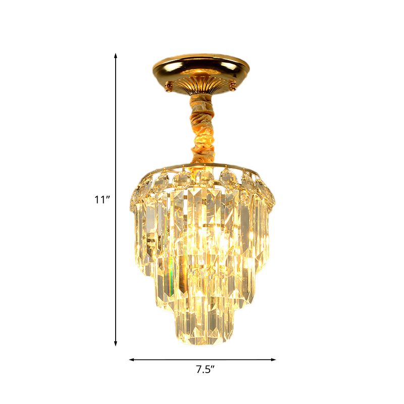 3-Layer Tapered Foyer Flush Mount Light Modernism Crystal Single Gold Semi Mount Lighting