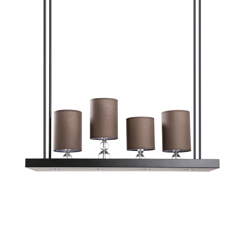Luz de la isla de cilindros negros Lighture Tradicy Fabric de 4 bombas Costeo colgante de colgantes con estante lineal de metal