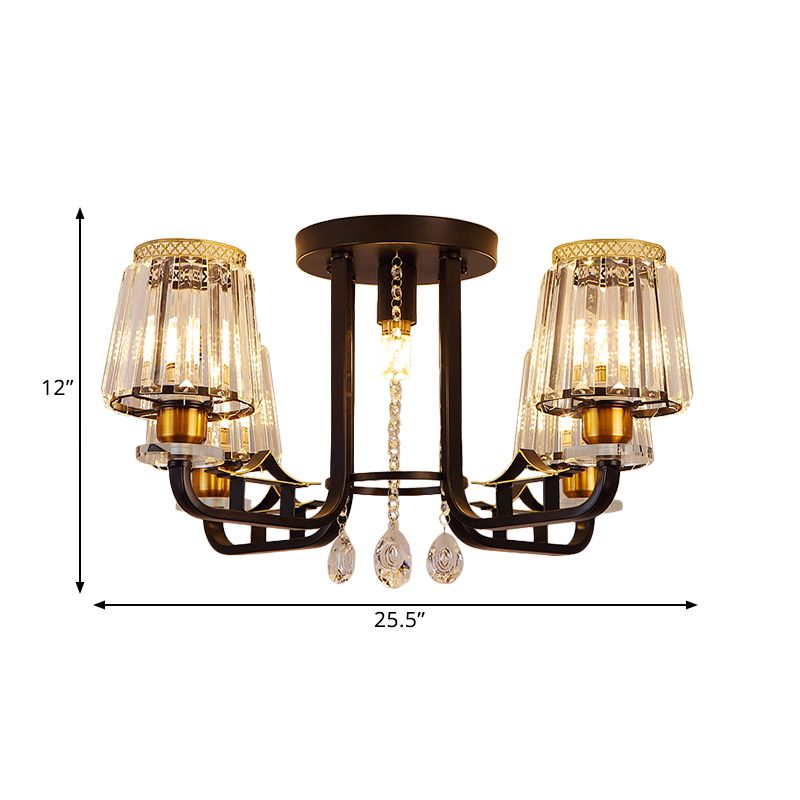 Crystal Black Semi-Flush Ceiling Fixture Tapered 5 Lights LED Traditional Flush Mount Chandelier Lighting