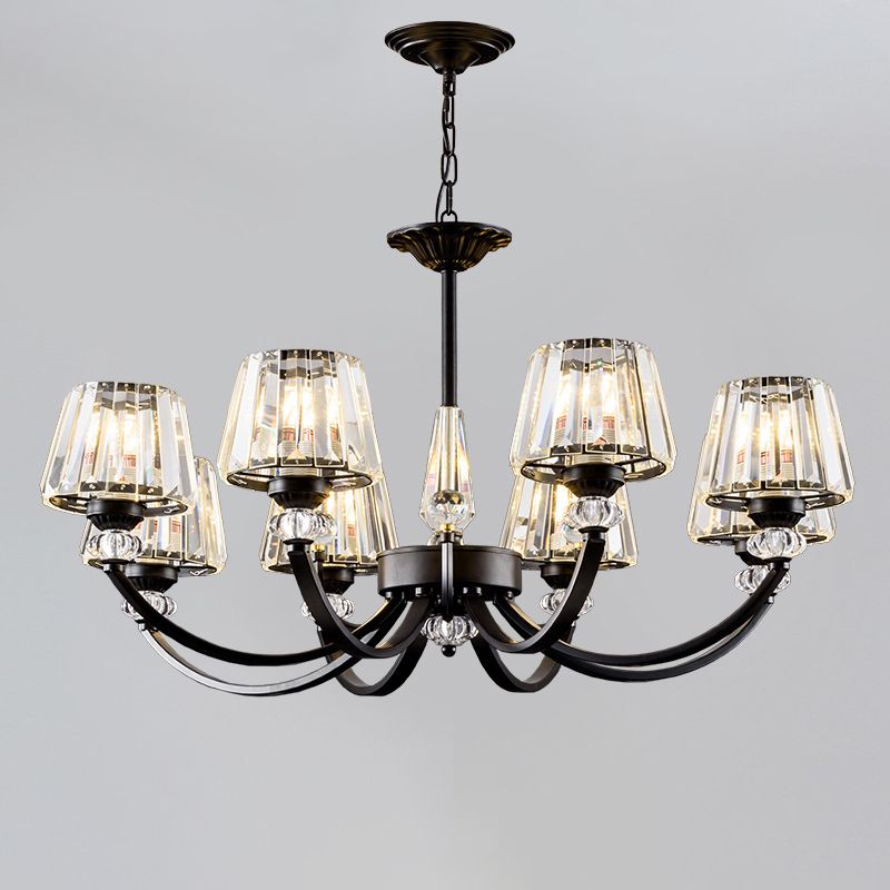 Ceiling Pendant Lamp Classic Bedroom Chandelier with Cone Crystal Shade in Black