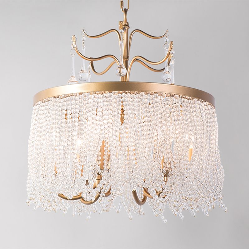 Modern Style Chandelier Metal Minimalism Hanging Light with Crystal for Bedroom