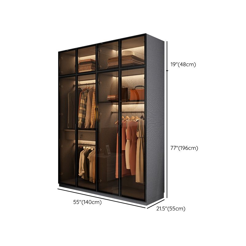 Modern Glass Wardrobe Cloth Rod Included Wardrobe Closet without Light