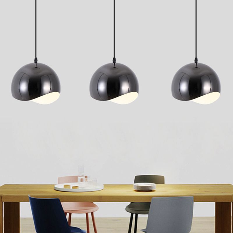 1 luminaire pendentif de cuisine de la tête avec des formes d'onde Dome Metal Shade Modern Black / Chrome suspendu, 8 "/ 12" W