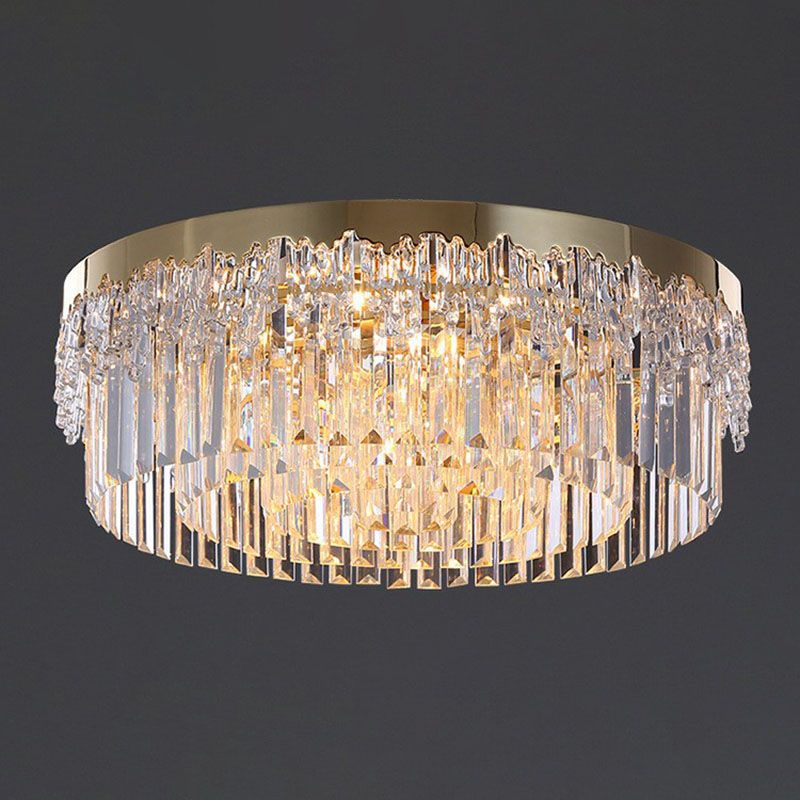 Lámpara de techo empotrada con acabado dorado posmoderno con luz empotrada de cristal prismático transparente redondo