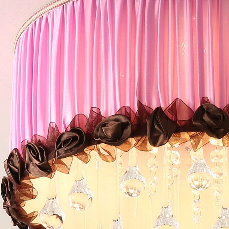 Drum Flush Mount Lamp Modern Waterdrop Crystal Orange Pink/Purple LED Ceiling Light Fixture