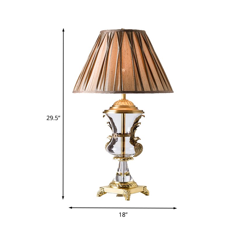 Eigentijdse gebogen bureaulamp helder kristal 1-lamps nachttafellamp in lichtbruin