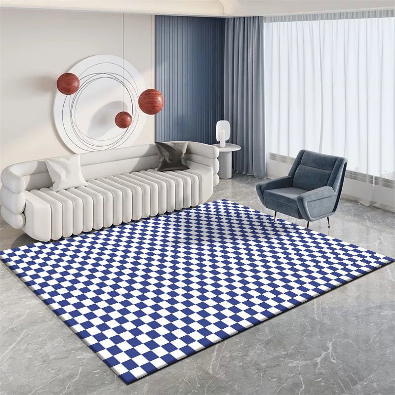 Modern Home Decoration Carpet Plaid Pattern Area Rug Polyester Non-Slip Backing Indoor Carpet