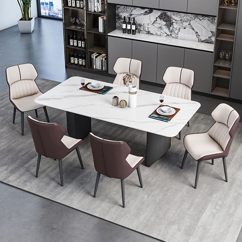 Modern 1/2/5/7 Pieces Dining Set Sintered Stone Dining Table with Leather Chairs