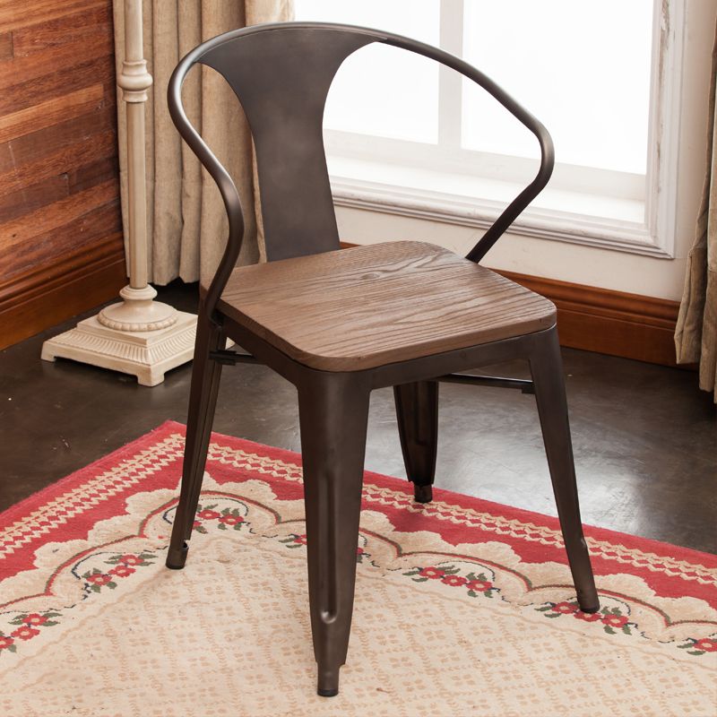 Slat Back Dining Arm Chair with Metal Legs Industrial Dining Armchairs for Coffee Bar