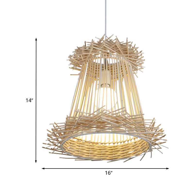Lámpara colgante de techo de techo de techo de cono de ratán Una luz de madera ligera para el comedor