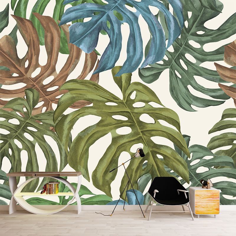 Tropical Palm Mural Wallpaper Light Color Wall Covering for Living Room