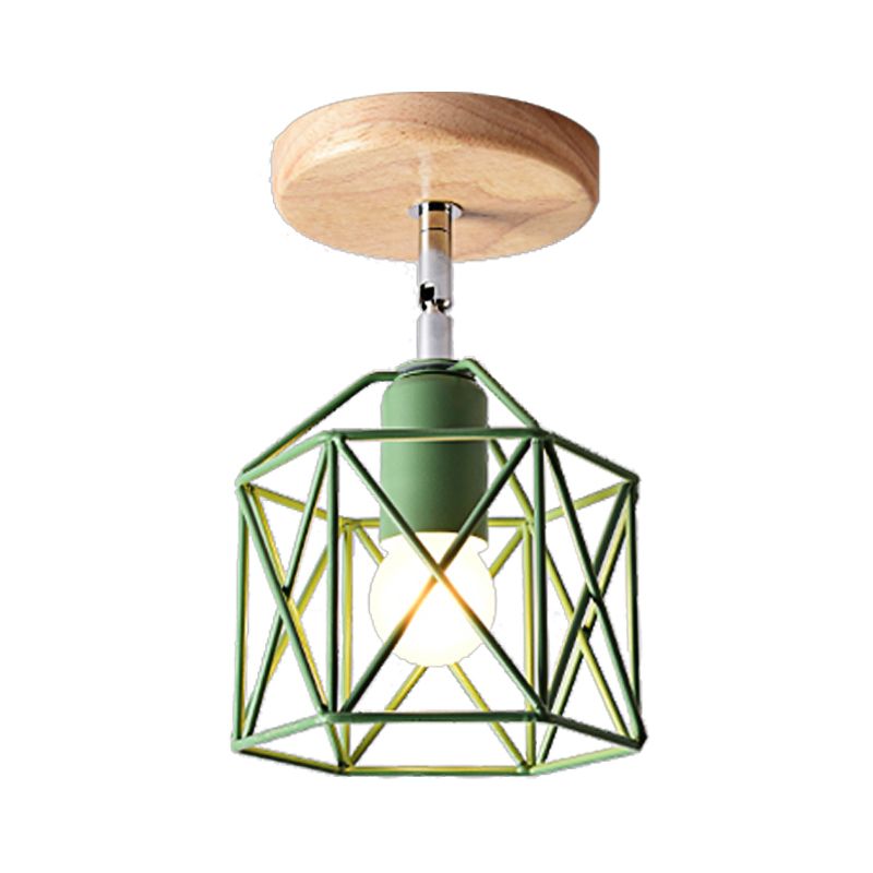 Lámpara de techo hexagonal gris/blanco/rosa/amarillo/azul/verde, lámpara de techo modernista de Metal de 1 cabezal, montaje semiempotrado para dormitorio