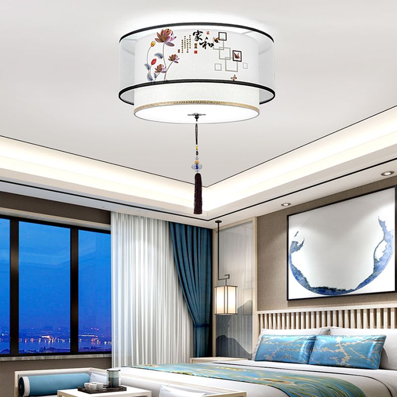 Style traditionnel tambour encastré plafonnier tissu encastré luminaire