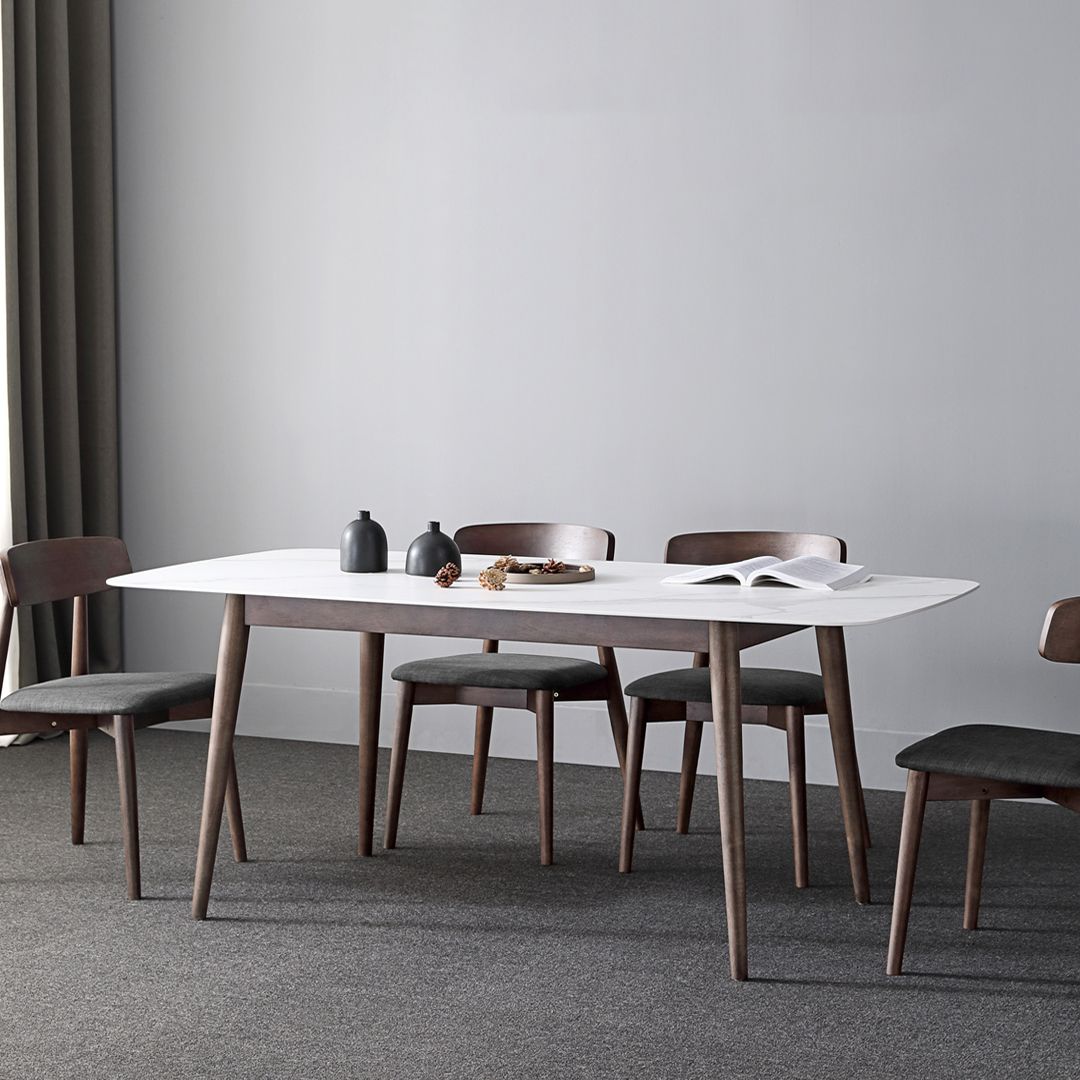Contemporary Sintered Stone Dining Table Rectangular 4 Legs Table in White