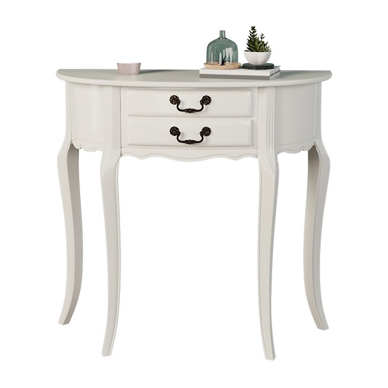 35.43" Tall 2-drawer Console Table Solid Wood Half Moon End Table for Hall