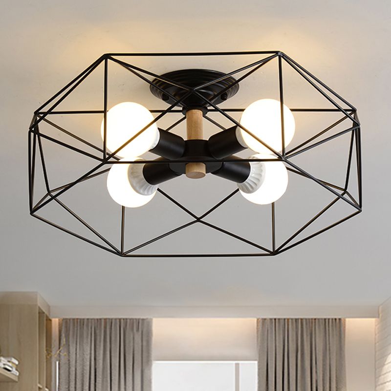 Geometrische semi-inbouw moderne metalen 3/4/5-lichts wit/zwart/goud semi-inbouwlamp met draadkooikap