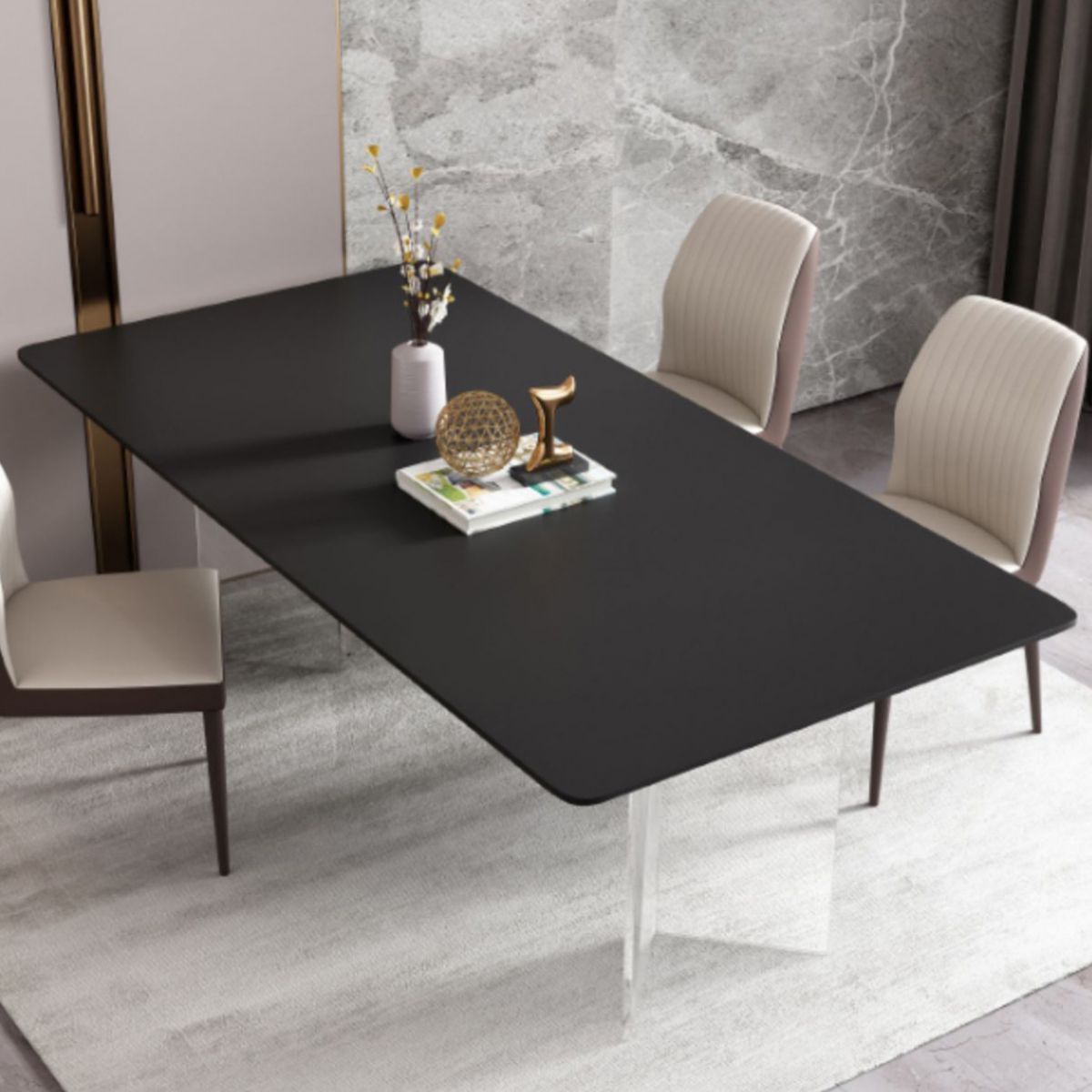 Modern Rectangle Dining Table Sintered Stone Table with Plastic Legs for Home Use