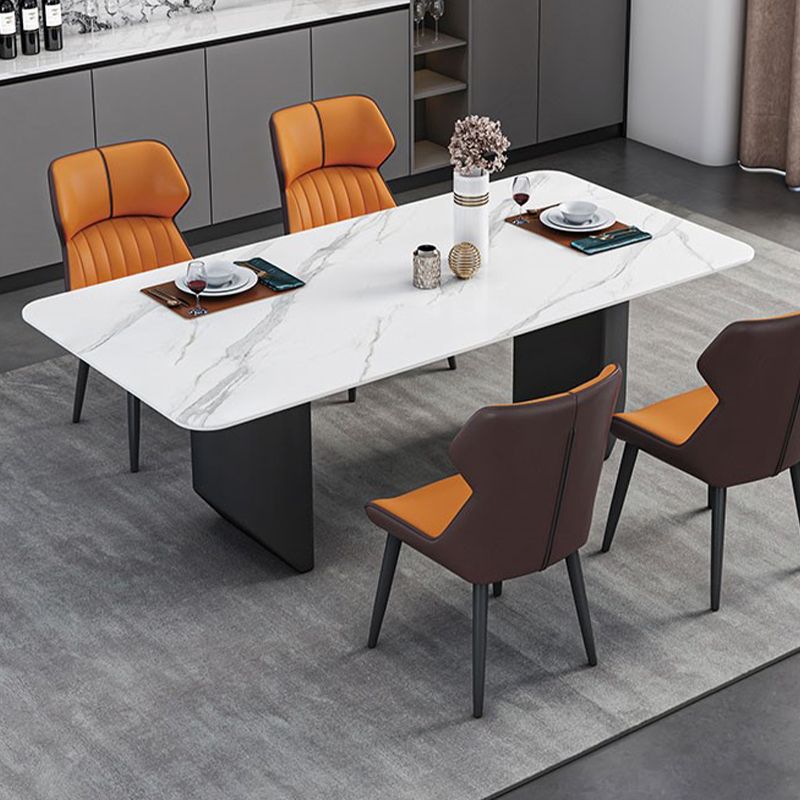 Rectangle Black Base Dining Site Table Modern Stone Double Pedestal Table