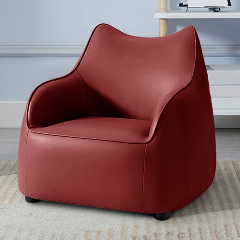 Modern Barrel Chair Genuine Leather Chair with Black Legs for Bedroom